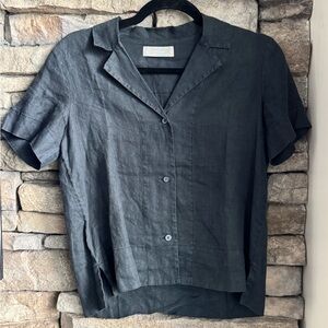 Everlane Black Short-Sleeve Linen Button Front Top